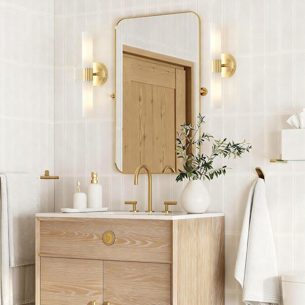 2-Pack Gold Wall Sconces with Opal Glass Tube Shades - Picture 3 of 5
